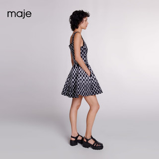 Maje2024早春女装时尚设计感收腰吊带连衣裙短裙MFPRO03419 黑白色 T34