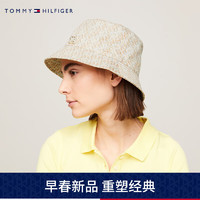 TOMMY HILFIGER 24春季女装时尚金属字母满印宽檐盆帽渔夫帽AW0AW16039 米白色AEF 均码（头围57cm)