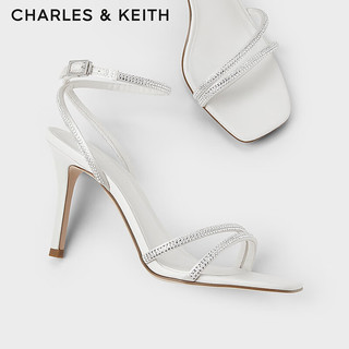 CHARLES&KEITH24春季法式亮钻一字带高跟凉鞋女CK1-60280423 White白色 37