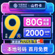 中国移动 山竹卡 半年9元月租（80G全国流量+签收地即归属地+2000分钟亲情通话）激活赠20元E卡