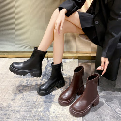 romon罗蒙英伦风马丁靴小众设计粗跟瘦瘦靴气质短靴