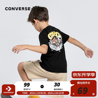 CONVERSE 匡威 儿童装男童短袖t恤纯棉夏季新款大童环保系列半袖运动打底衫 正黑色 130(7)