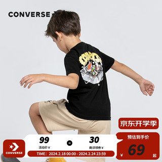 CONVERSE 匡威 儿童装男童短袖t恤纯棉夏季新款大童环保系列半袖运动打底衫 正黑色 130(7)