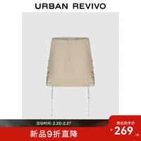 UR2024夏季女装复古高街设计感绑带A型半裙UWL540022 卡其 XXS