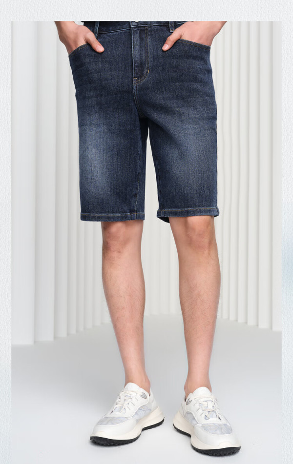 商品hla海澜之家牛仔中裤男24中华龙中腰五分裤男夏季hkmnw2w015a蓝灰