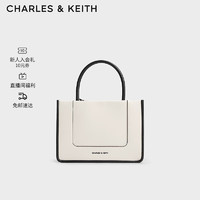 CHARLES & KEITH CHARLES&KEITH24;春季拼接牛仔手提包帆布托特包女CK2-30701396 Cream奶白色 M