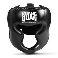 KUANG QUAN拳击散打护头 泰拳搏击头盔护具成人儿童格斗训练护脸猴脸护头套 黑色 S