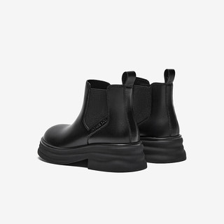 百思图23冬季时尚烟筒靴切尔西靴黑色皮靴粗跟女短靴CD301DD3 黑色 36