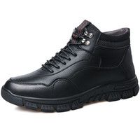 波图蕾斯加绒保暖棉鞋男士户外系带雪地靴潮流中帮男靴子 9902 黑色