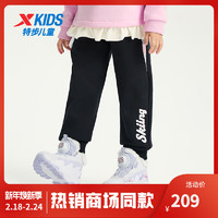 特步儿童童装女小童户外系列密热绒针织保暖裤子长裤 纯正黑 100cm