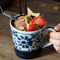 lucky lychee 日本进口陶瓷杯 宗山窑 石紋手绘咖啡杯家用马克杯早餐杯