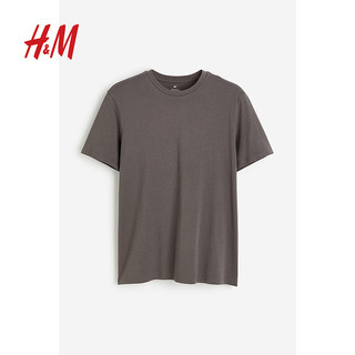 H&M男装标准版型T恤2024春季格雷圆领短袖舒适打底衫0685816 深灰色229 180/124A XXL