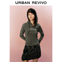 URBAN REVIVO UR2024春季女装美式休闲风字母印花修身连帽T恤UWV440014 橄榄绿 XS