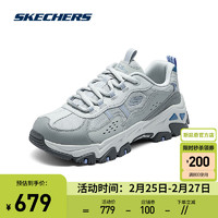 斯凯奇（Skechers）2024春季女款户外徒步鞋牛皮橡胶底轻质吸震耐磨 180128 灰色/蓝色/GYBL 37.5