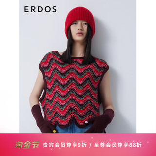 ERDOS 针织帽优雅风纯色百搭保暖卷边羊绒女帽 中国红 52cm