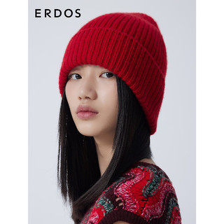 ERDOS 针织帽优雅风纯色百搭保暖卷边羊绒女帽 中国红 52cm
