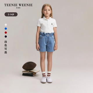 Teenie Weenie Kids小熊童装24春夏女童短袖宽松翻领POLO衫 藏青色 160cm