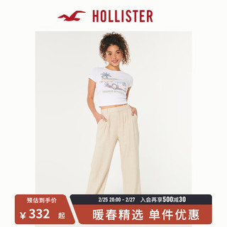 HOLLISTER24春夏高腰亚麻混纺休闲阔腿裤 女 356885-1 米黄色 XS (160/64A)