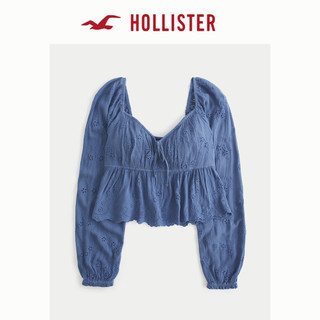 HOLLISTER24春夏甜美心形领口宽松长袖衬衫上衣 女 355972-1 蓝色 XXS