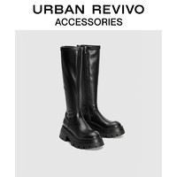 URBAN REVIVO2024春季女士经典摩登弹力厚底长靴UAWS40028 黑色 35