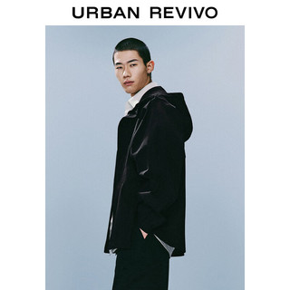 URBAN REVIVO UR2024春季男装潮牌超宽松休闲百搭抽绳连帽夹克UMV140018 正黑 S(XS-S)