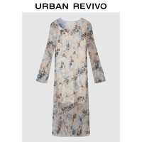 URBAN REVIVO UR2024春季女装时尚气质刺绣花卉绑带长袖连衣裙UWG740052 橙色印花 XS