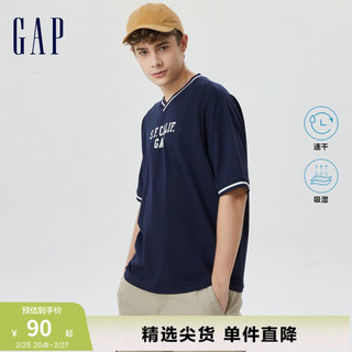 Gap 盖璞 男女装夏季LOGO运动休闲V领短袖T恤671943快干上衣 海军蓝 185/108A(XL)