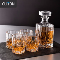 CLITON 玻璃威士忌酒杯 烈酒杯洋酒杯家用玻璃杯4只酒杯+1个酒樽套装 【礼盒装】欧式威士忌杯4只+1樽