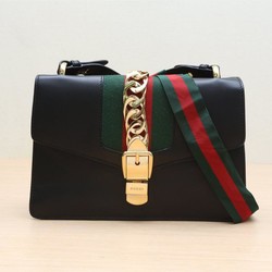 GUCCI 古驰 中古95新Gucci/古驰单肩包Sylvie丝带包小号皮革C黑色