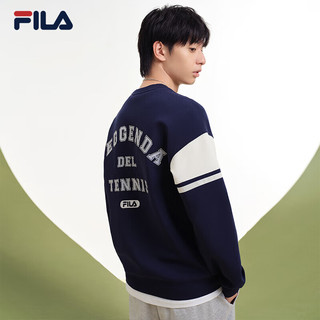 FILA 斐乐男士针织套头衫2023冬休闲拼接舒适圆领卫衣 深默蓝-R-DB 175/96A/L