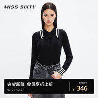 MISS SIXTY套头衫女polo领条纹撞色修身显瘦百搭简约 黑色 S