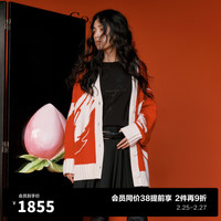 MO&Co.2024春【新春寓意·展翅高飞】手工挂毛羊毛毛衣外套 大红色 M/165