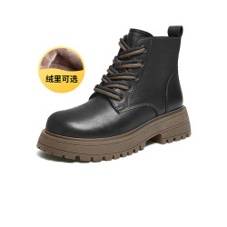 camel骆驼甜酷趋势撞色5孔系带牛皮粗跟马丁靴lf222w7732r黑色绒里36