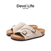 Devo 的沃 软木拖鞋休闲情侣平底套脚外穿一字凉拖套脚女鞋2683