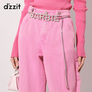 DZZIT地素牛仔裤春秋专柜甜酷芭比粉牛仔阔腿裤女设计感 粉红色 M