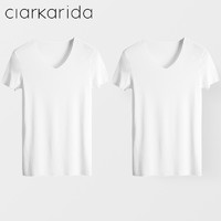 Clarkarida男士短袖T恤男莫代尔无痕V领打底衫修身纯色汗衫运动白色健身上衣 白色+白色 2XL(150-170斤)