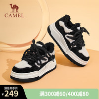 骆驼（CAMEL）冬季可爱加绒舒适保暖板鞋女厚底日常百搭休闲鞋 L23W203207黑/米 36