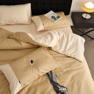 AIDLI100支新疆长绒棉贡缎纯色四件套床上用品双人被套床单套件 咖啡奶霜 200*230cm四件套（1.5/1.8m床）