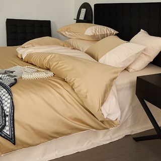 AIDLI100支新疆长绒棉贡缎纯色四件套床上用品双人被套床单套件 咖啡奶霜 200*230cm四件套（1.5/1.8m床）