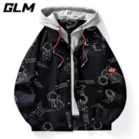 GLM 夹克外套男士秋冬季潮流假两件时尚棒球服宇航员太空 黑色 2XL