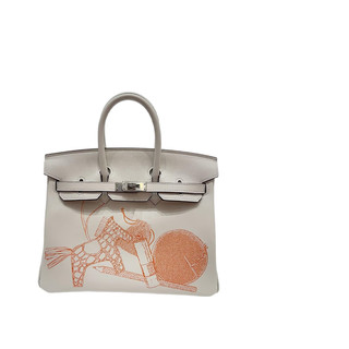 HERMÈS 爱马仕 HermesBirkin25银扣in and out Swift皮铂金包 白色 25*20*13cm