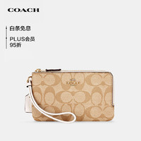 COACH 蔻驰 女士卡其白色PVC短款手拿包手挽包零钱包87591 IMDQC