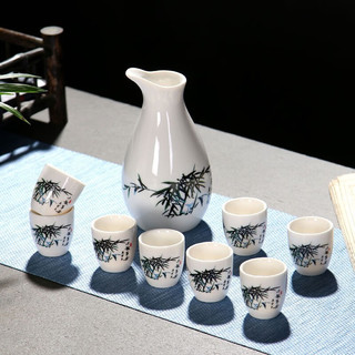 牧汀创意一壶8杯陶瓷酒具中式白酒杯酒壶复古分酒器家用盒套装 竹报平安【礼盒】