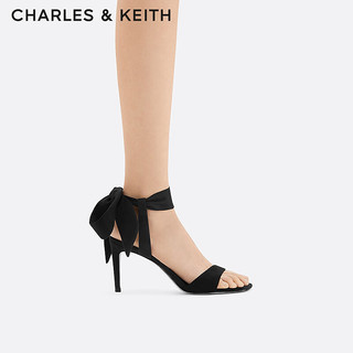 CHARLES&KEITH24春一字带缎面蝴蝶结绑带高跟鞋CK1-61720177 BLACK TEXTURED黑色纹理 38