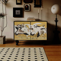 韵祺阁入户玄关柜装饰柜门口鞋柜法式中古实木卧室阳台对开门彩绘收纳柜 新西兰松 【支持尺寸】