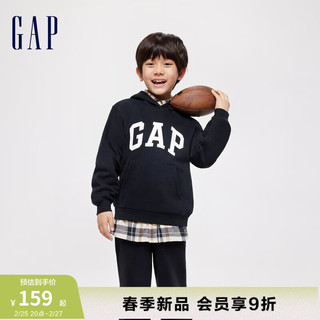 Gap 盖璞 男女童春季2024LOGO宽松运动连帽衫儿童装套头卫衣400075 黑色 140cm(M)亚洲尺码