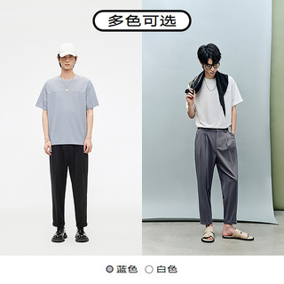 GXG男装 非正式通勤1.0华夫格圆领短袖T恤纯色 夏季