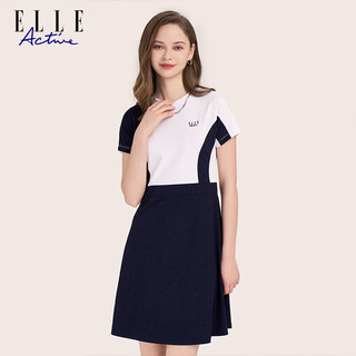 ELLE ACTIVE不规则撞色连衣裙2024夏季休闲显瘦时尚百搭设计感运动裙 蓝/白色 S