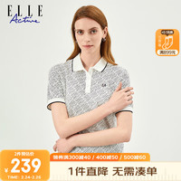 ELLE ACTIVE时尚复古满印字母POLO衫女士2024夏季舒适冰爽翻领短袖T恤 白色 XL