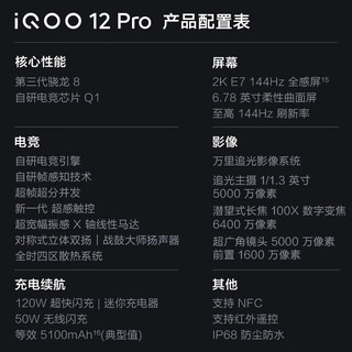 iQOO12Pro 144Hz屏幕大底主摄潜望式长焦iqoo12 iqoo11S可选 传奇版 16+512G